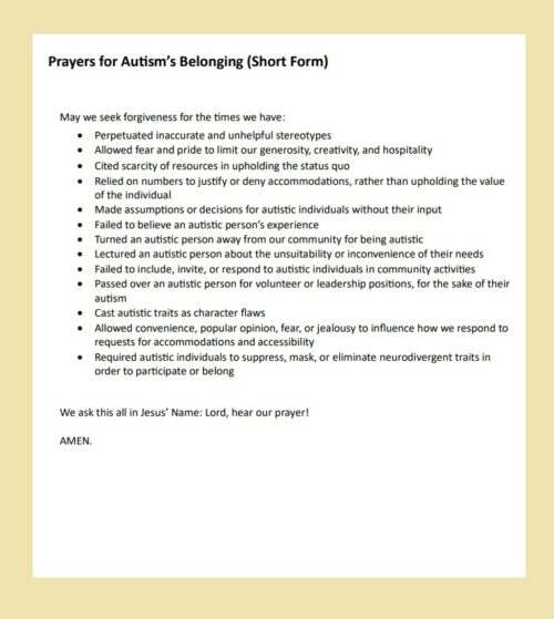 Prayers for Autism's Belonging - Short Form
